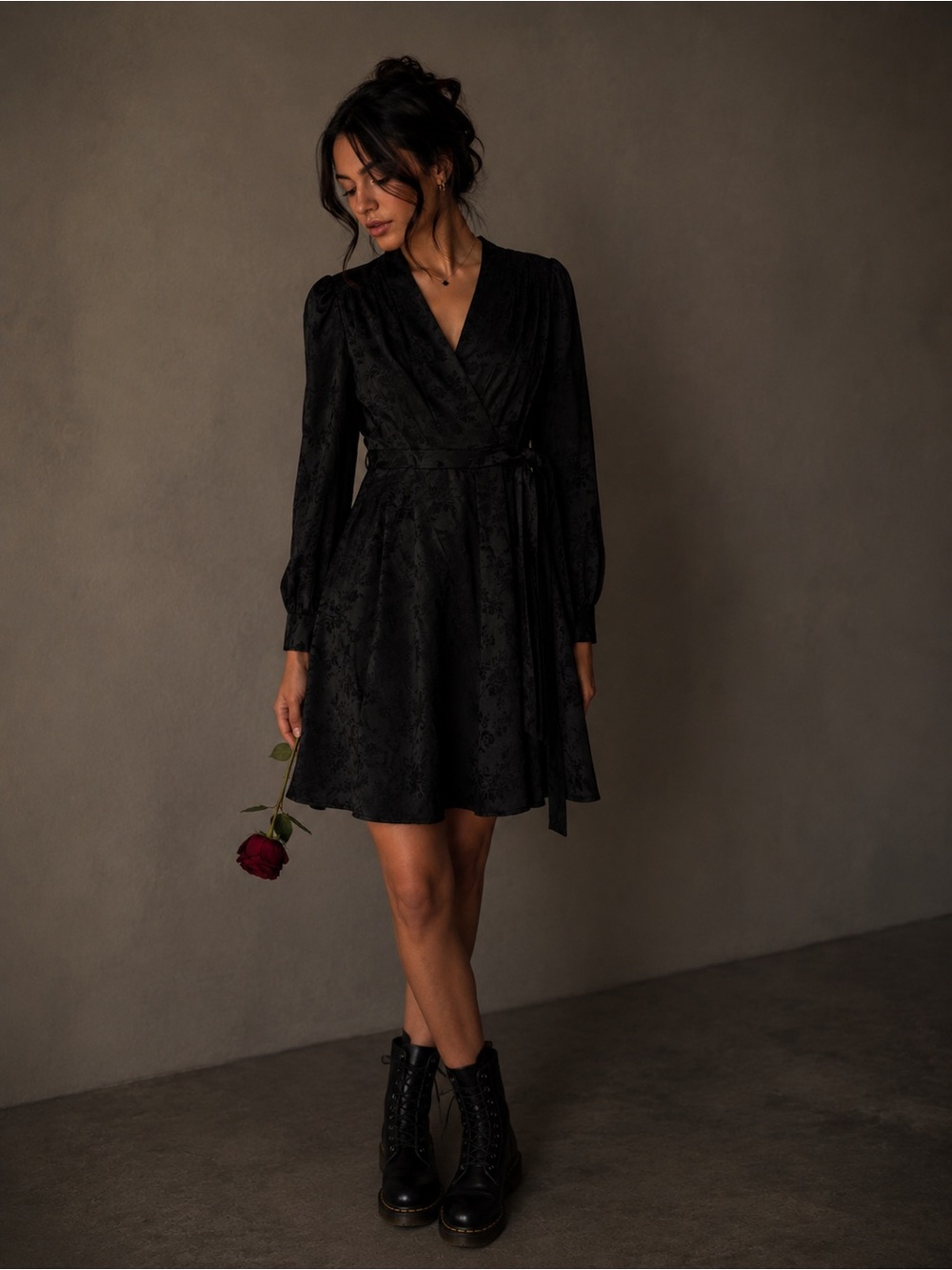 Gal Meets Glam Black Jacquard Wrap Dress I Dark Romantic 6